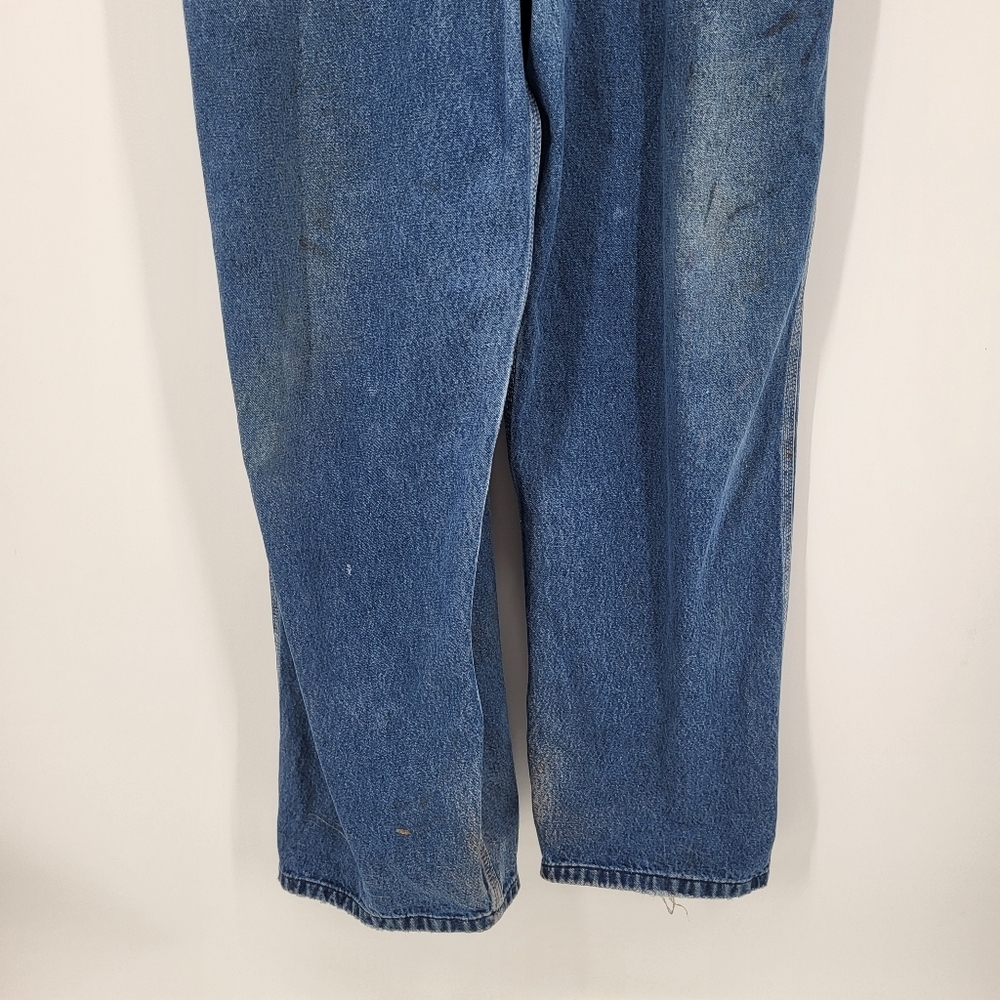 Vintage 90s Carhartt Loose Fit Denim Overalls Work Worn Distressed Blue 42 x 30 - Picture 5 of 15